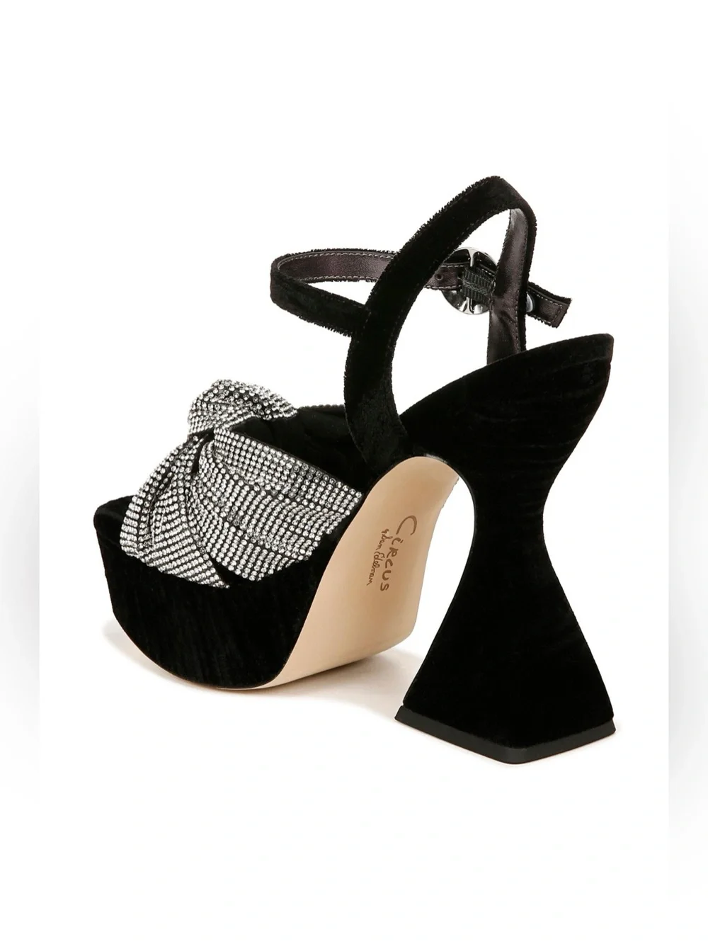 Sam Edelman NY Circus Edgy Rhinestone Bow Black Velvet Platform Sz10